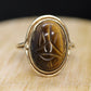 10k Tiger Eye BEETLE ring. 10k Oval Carved Beetle Scarab ring