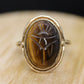 10k Tiger Eye BEETLE ring. 10k Oval Carved Beetle Scarab ring