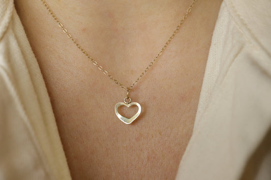 14k Open Heart Pendant. 14k Cable chain necklace. 1mm wide 15in length