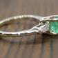 14k Oval Emerald and Baguette diamond ring. 14k white gold Green Emerald solitaire.