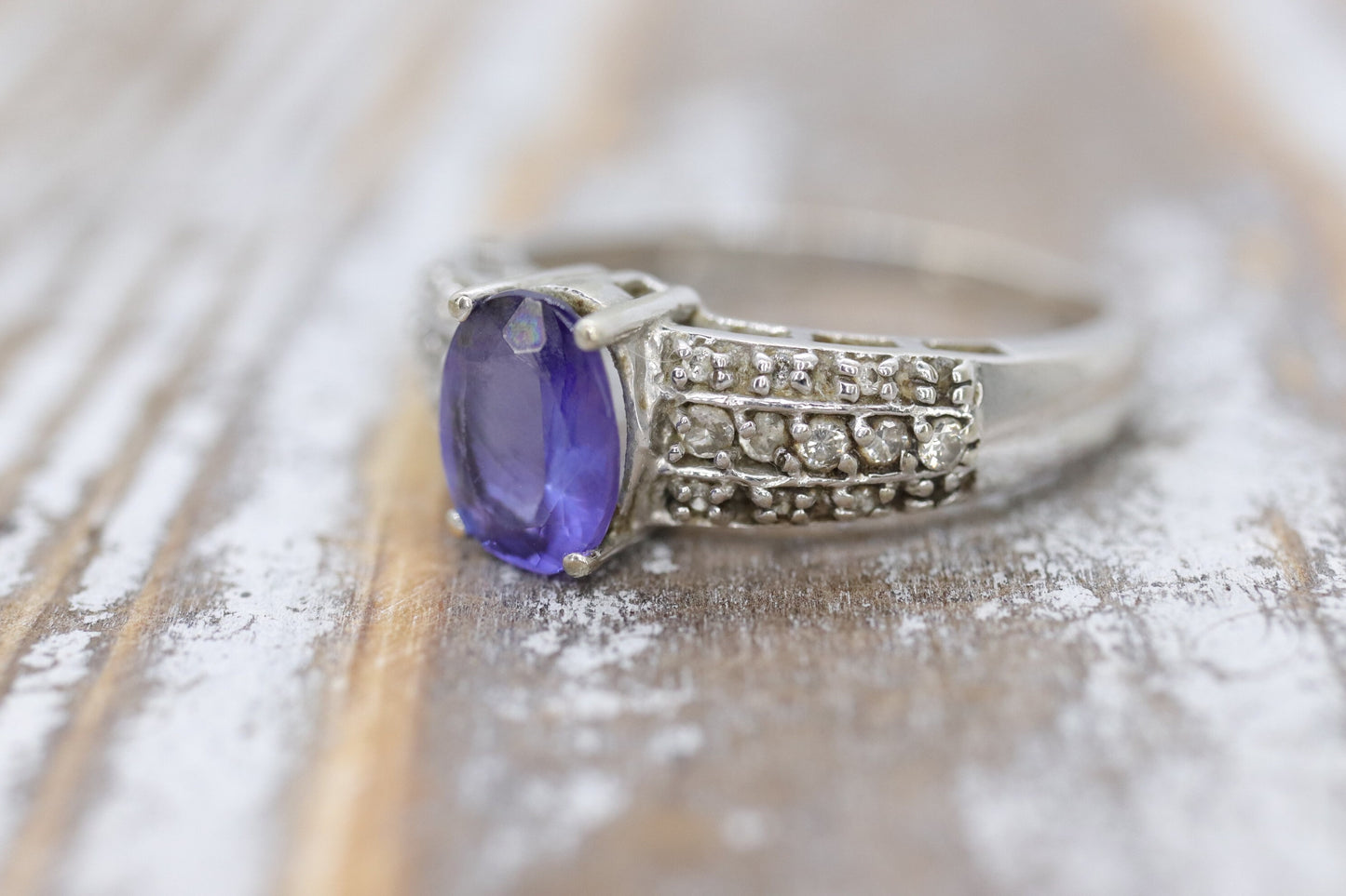 Tanzanite and diamond ring. 14k Blue Tanzanite solitaire.