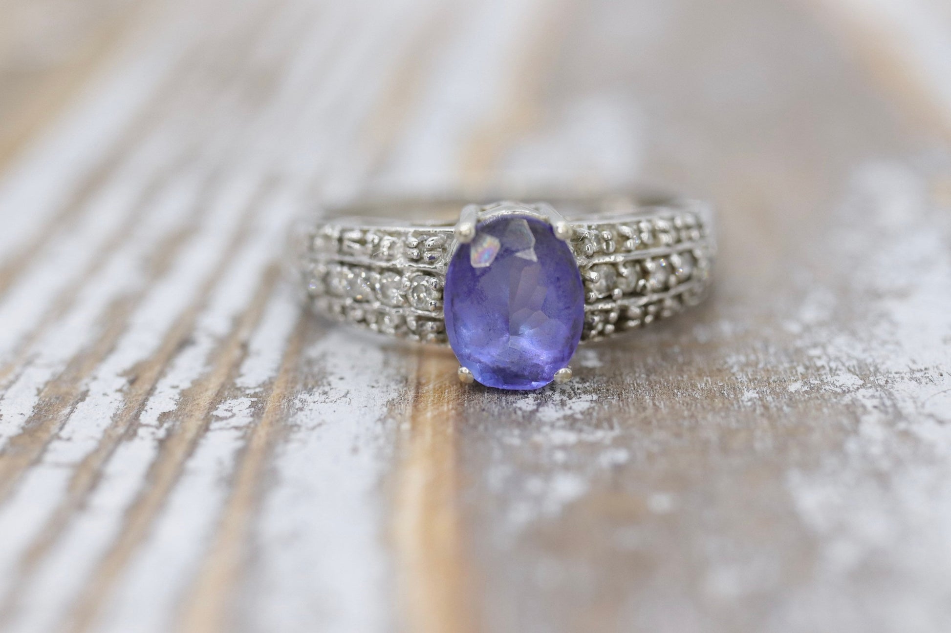 Tanzanite and diamond ring. 14k Blue Tanzanite solitaire.