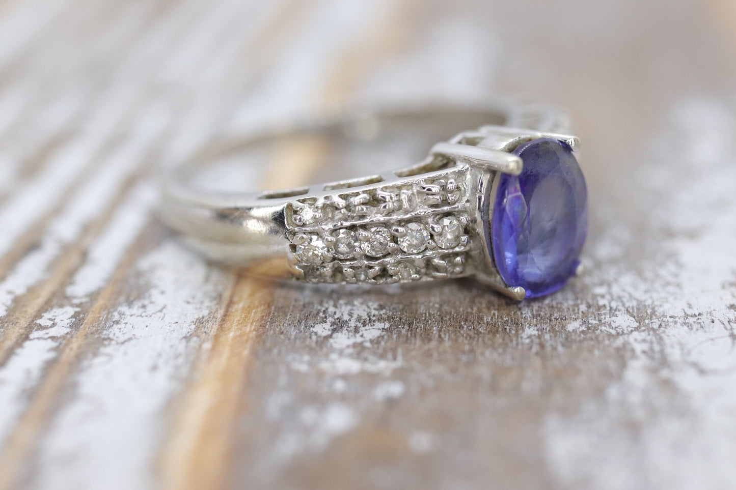 Tanzanite and diamond ring. 14k Blue Tanzanite solitaire.