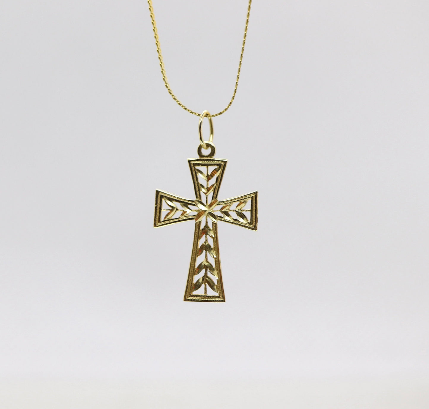 14k Cross Necklace. Open Crucifix Pendant on 14k chain