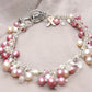 Laura Gibson Bracelet Breast Awareness. Sterling Silver with Pearls and Dangling Faceted Gems - Quartz (552)