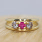 10k Yellow Gold  3 gemstone band. Ruby and Topaz band