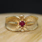 14k Ruby Ring. 14k round Ruby textured wide band