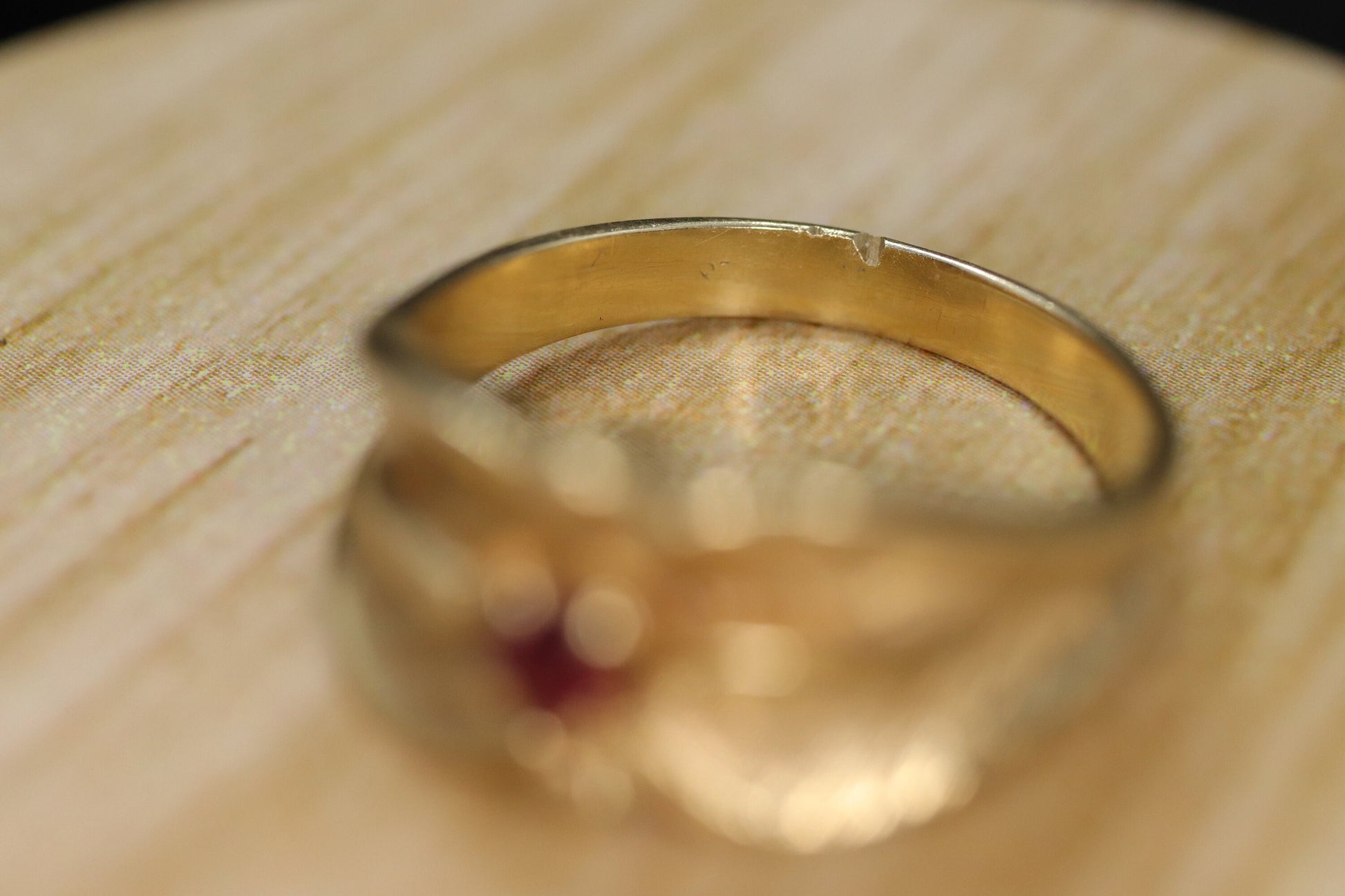 14k Ruby Ring. 14k round Ruby textured wide band