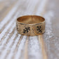 10k Wide Cigar band. Rose Gold Vintage Embossed Maple Oak Leaf design. 7.5mm sz6.75