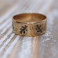 10k Wide Cigar band. Rose Gold Vintage Embossed Maple Oak Leaf design. 7.5mm sz6.75