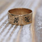 10k Wide Cigar band. Rose Gold Vintage Embossed Maple Oak Leaf design. 7.5mm sz6.75