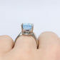 18k Aquamarine Solitaire ring. Huge Light Aquamarine 8.5ct Emerald cut gem. Engagement ring