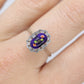 18k White Gold Enamel Ring. Tiny Roses painted enamel ring.