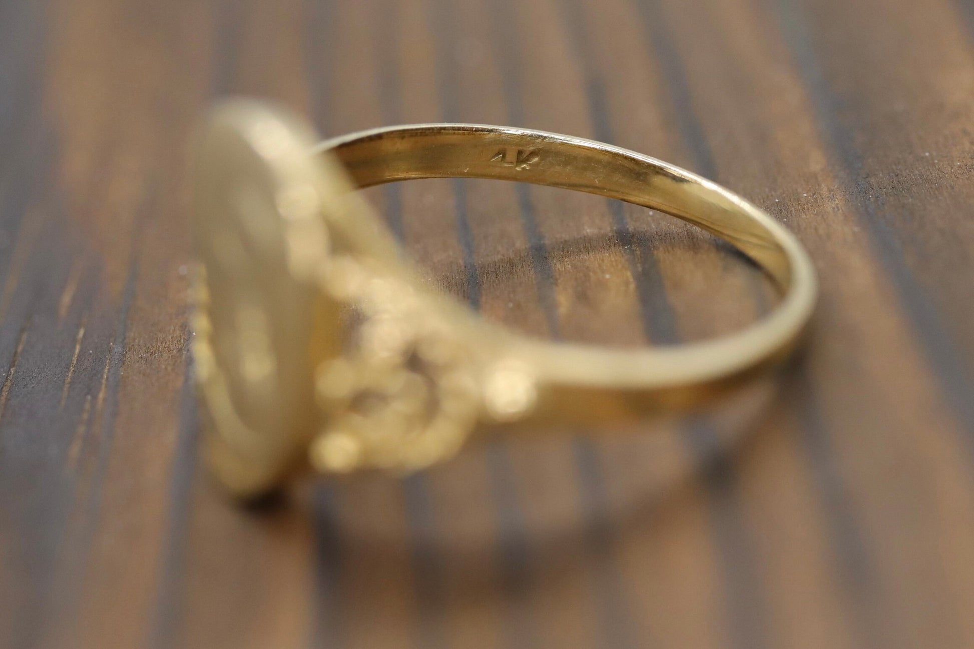 Signet Ring with letter I or J. 14k Yellow gold with Half Heart. Engraved letter I or J