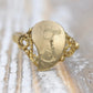 Signet Ring with letter I or J. 14k Yellow gold with Half Heart. Engraved letter I or J