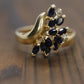 14k Sapphire Diamond Bypass ring. 14k Marquise Sapphire Flower Branch Vine cluster ring