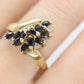 14k Sapphire Diamond Bypass ring. 14k Marquise Sapphire Flower Branch Vine cluster ring