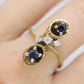 14k Sapphire Diamond Bypass ring. 14k Sapphire Flower Cones Vine cluster ring