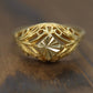 Filigree diamond cut 14k Yellow Gold ring. 14k precious open scroll ring