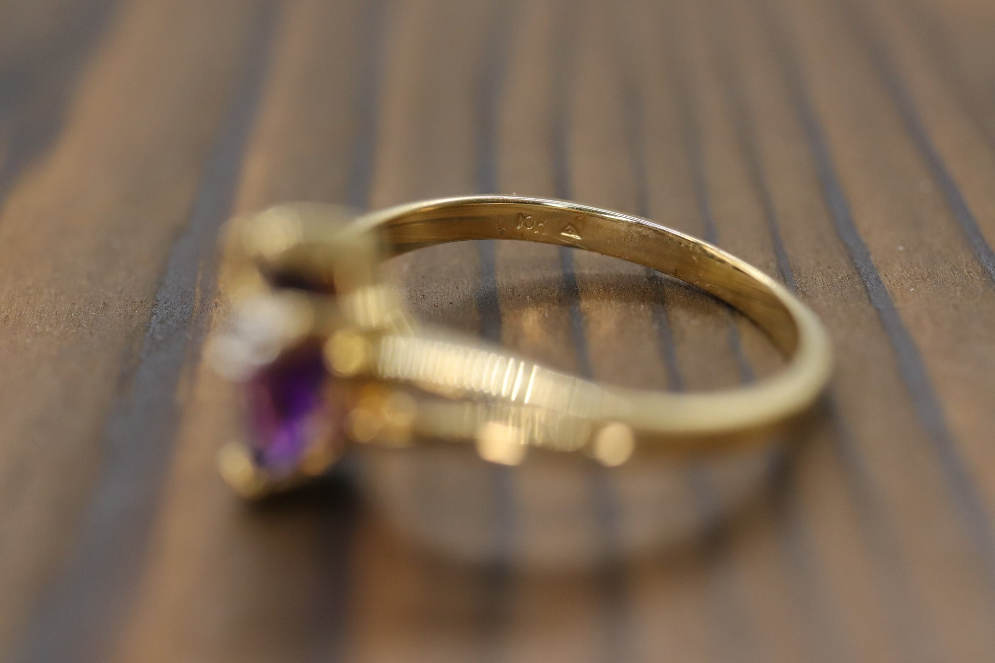 Marquise Amethyst 10k Gold ring. Amethyst and diamond Ring.