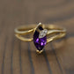 Marquise Amethyst 10k Gold ring. Amethyst and diamond Ring.