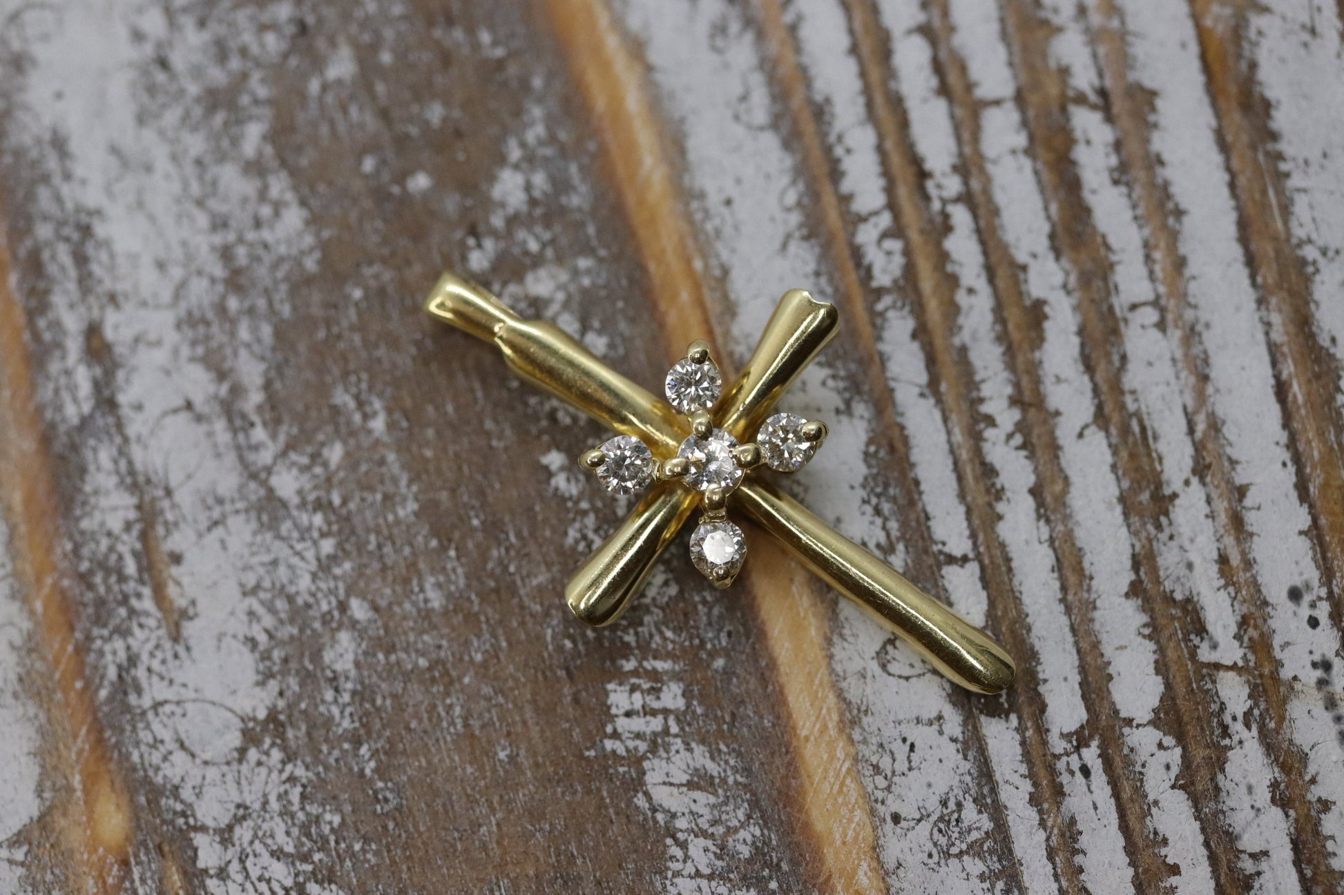 14k Gold Cross Crucifix with Diamond cluster. 14k Cross diamond slide pendant