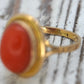 18k Large Oval Orange CORAL ring. 18k Coral Cabochon bezel set statement ring