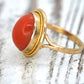 18k Large Oval Orange CORAL ring. 18k Coral Cabochon bezel set statement ring