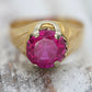 18k Round Pink Sapphire Solitaire ring. UnoAerre 18k yellow gold Sapphire ring.