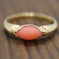 14k Coral Pink Cabochon ring. Thin Peach coral band.