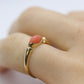 14k Coral Pink Cabochon ring. Thin Peach coral band.