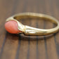 14k Coral Pink Cabochon ring. Thin Peach coral band.