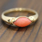 14k Coral Pink Cabochon ring. Thin Peach coral band.