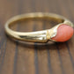 14k Coral Pink Cabochon ring. Thin Peach coral band.