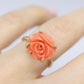 14k Coral Carved Pink Cabochon ring. 14k CARVED Rose flower Peach Coral solitaire.