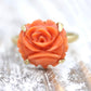 14k Coral Carved Pink Cabochon ring. 14k CARVED Rose flower Peach Coral solitaire.