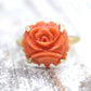 14k Coral Carved Pink Cabochon ring. 14k CARVED Rose flower Peach Coral solitaire.