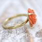 14k Coral Carved Pink Cabochon ring. 14k CARVED Rose flower Peach Coral solitaire.