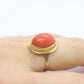 18k Large Oval Orange CORAL ring. 18k Coral Cabochon bezel set statement ring