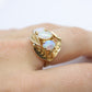 14k Opal Trio ring. Triple OPAL Crystal and Filigree leaves statement ring.