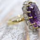 Vintage 1940s Large Amethyst and Diamond Handmade 18k Yellow White Gold Ring sz 6.5, Engagement ring, cocktail ring, February Amethyst