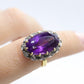 Vintage 1940s Large Amethyst and Diamond Handmade 18k Yellow White Gold Ring sz 6.5, Engagement ring, cocktail ring, February Amethyst