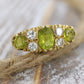 18k Large Peridot and Diamond Ring. Made in UK 1976. 6.4grams with 0.40ctw in diamonds