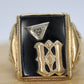 10k ONYX M  N or W ring. 10k Letter M or N or W statement ring. Calligraphy M or N initial Men or Women ring