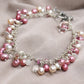 Laura Gibson Bracelet Breast Awareness. Sterling Silver with Pearls and Dangling Faceted Gems - Quartz (552)