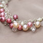 Laura Gibson Bracelet Breast Awareness. Sterling Silver with Pearls and Dangling Faceted Gems - Quartz (552)