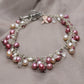 Laura Gibson Bracelet Breast Awareness. Sterling Silver with Pearls and Dangling Faceted Gems - Quartz (552)