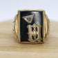 10k ONYX M  N or W ring. 10k Letter M or N or W statement ring. Calligraphy M or N initial Men or Women ring