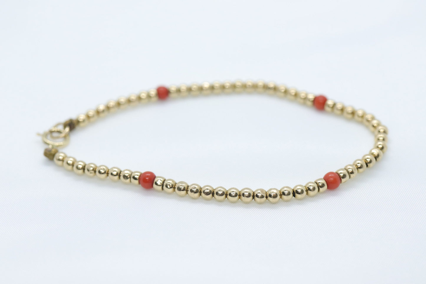 14k Gold Bead with Coral Bead Bracelet. Orange Coral bead bracelet.