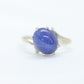 14k Blue Star Sapphire Oval Cabochon ring. Victorian Bypass Claw prong set sapphire ring.